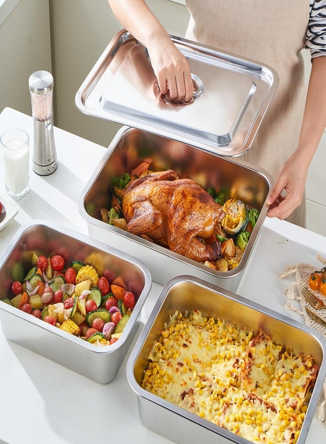 CozyState 4 Inch Extra Deep Lasagna Pan with Lid, 11.6x15.6 Inch 9.2QT Large Stainless Steel Nonstick Lasagna Baking Roasting Dish Pan for Oven(L, 1 Pack) - Image 3