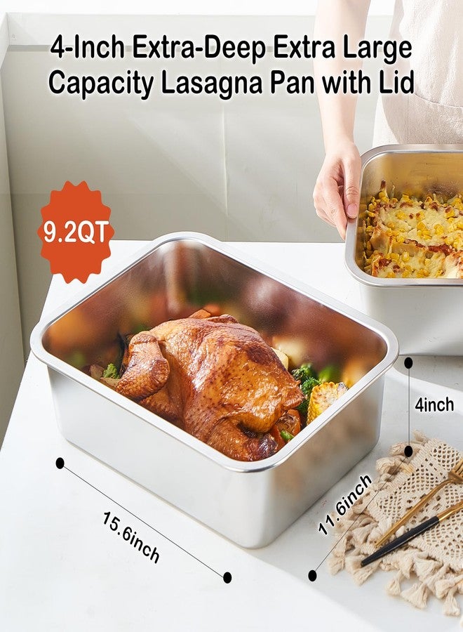 CozyState 4 Inch Extra Deep Lasagna Pan with Lid, 11.6x15.6 Inch 9.2QT Large Stainless Steel Nonstick Lasagna Baking Roasting Dish Pan for Oven(L, 1 Pack) - Image 2