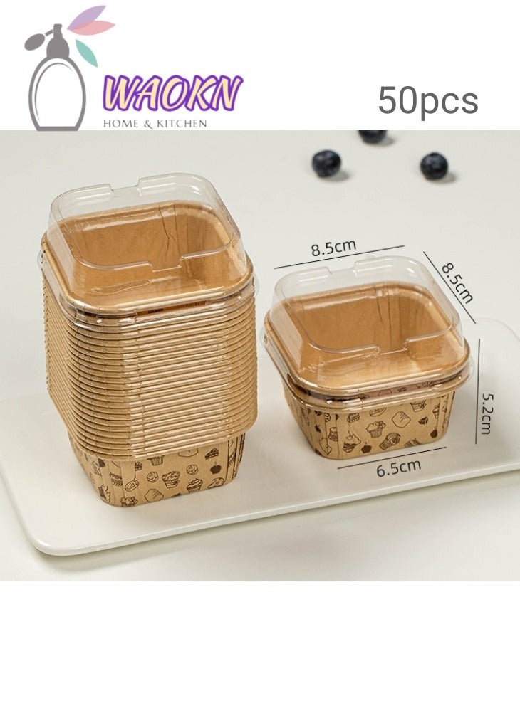WAOKN 50-Piece Disposable Square Paper Cups With LIDS, Cupcake Special Cake Box Packaging Box - Image 1