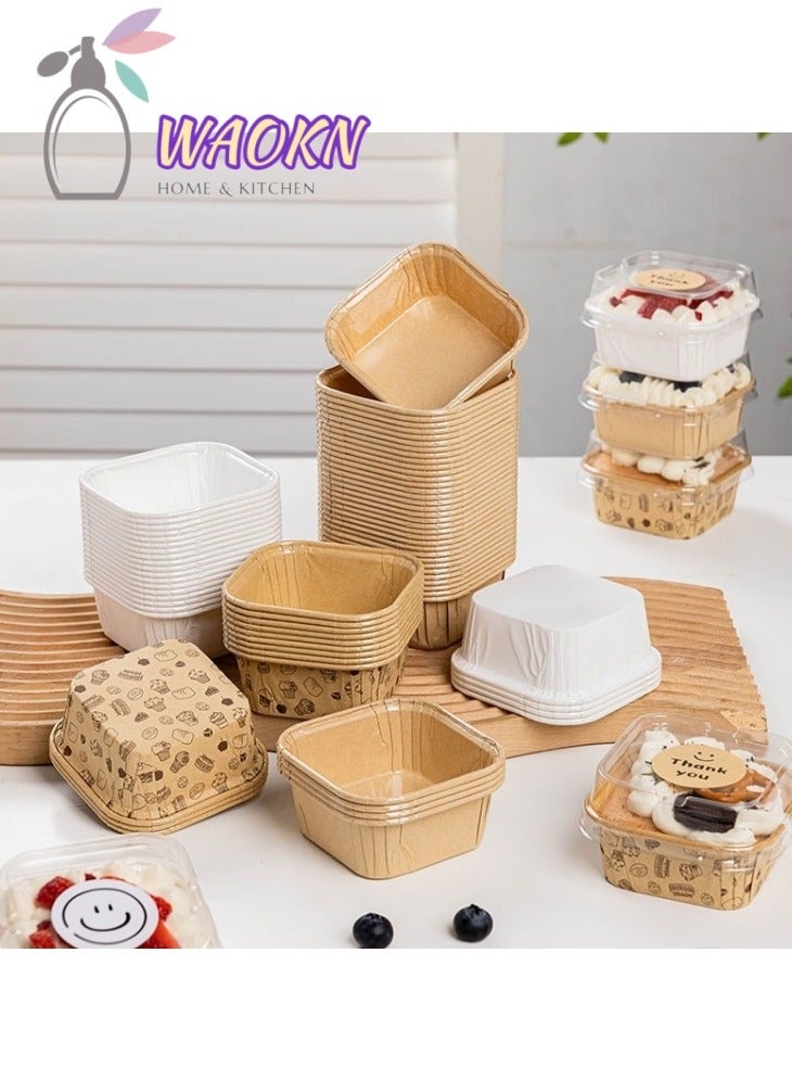 WAOKN 50-Piece Disposable Square Paper Cups With LIDS, Cupcake Special Cake Box Packaging Box - Image 2
