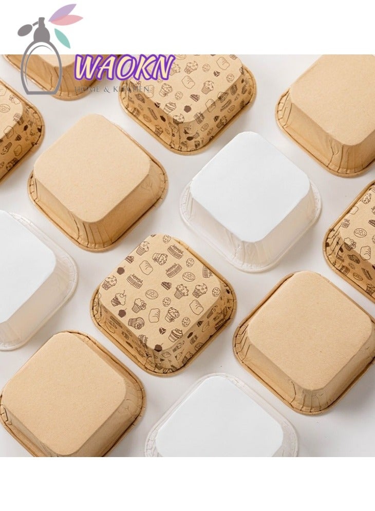 WAOKN 50-Piece Disposable Square Paper Cups With LIDS, Cupcake Special Cake Box Packaging Box - Image 3