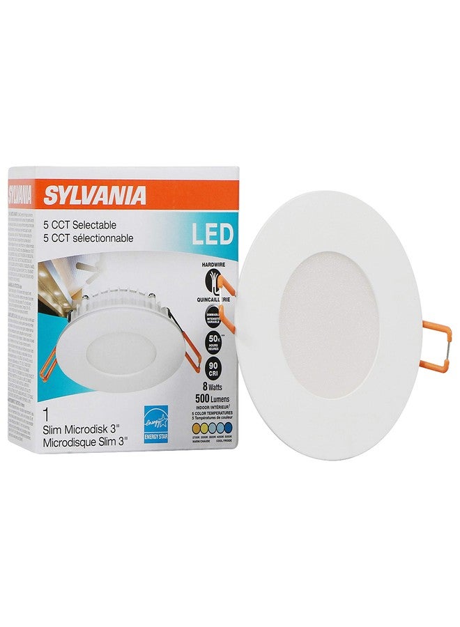 LEDVANCE Sylvania LED 3" Slim Microdisk Recessed Downlight, Dimmable, 8W, 500 Lumens, 5 CCT Color Selectable (2700K/ 3000K/ 3500K/ 4000K/ 5000K), Wet Rated, 90 CRI - 1 Pack (61403) - Image 1