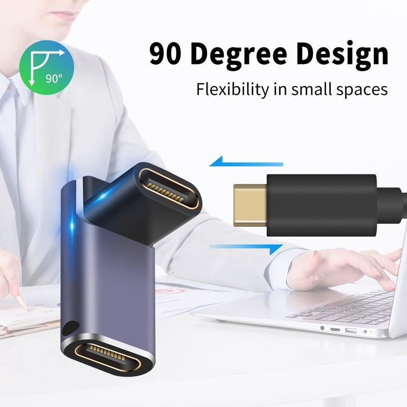 Microware موصل USB C 240W، محول USB C أنثوي إلى أنثوي، موصل موسع بزاوية 90 درجة يدعم نقل بيانات بسرعة 40Gbps وإخراج فيديو بدقة 8K لجهاز Thunderbolt 4/3 iPad، Mac-Book (MMPL-109) - Image 4