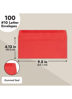 Juvale 100 Pack #10 Red Envelopes With Square Flap For Mailing Letters, Invitations (4 1/8 X 9 1/2 In)  - Image 4