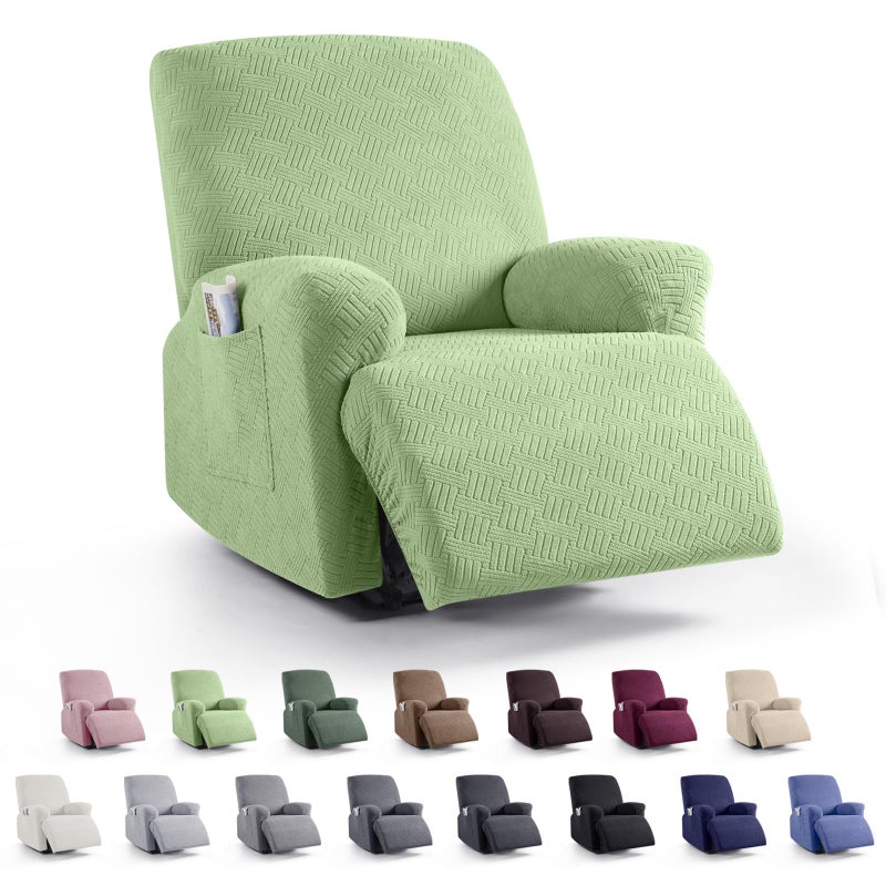 KinCam Recliner Covers Stretch Reclining Chair Covers Recliner Sofa Slipcovers Stripe Jacquard Recliner Couch Covers Furniture Protector Covers for Pet Kid 1 Seater Light Green