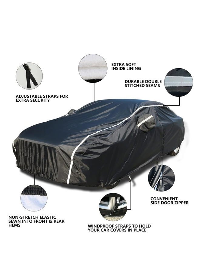 Tecoom Car Cover Waterproof All Weather, Outdoor Indoor Car Covers with Zipper Door, Cotton Backing Full Exterior Covers, Snowproof UV Protection Windproof, Universal Fit for Sedan (191"-200") - Image 4