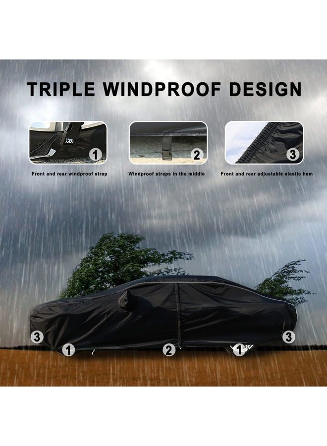 Tecoom Car Cover Waterproof All Weather, Outdoor Indoor Car Covers with Zipper Door, Cotton Backing Full Exterior Covers, Snowproof UV Protection Windproof, Universal Fit for Sedan (191"-200") - Image 3
