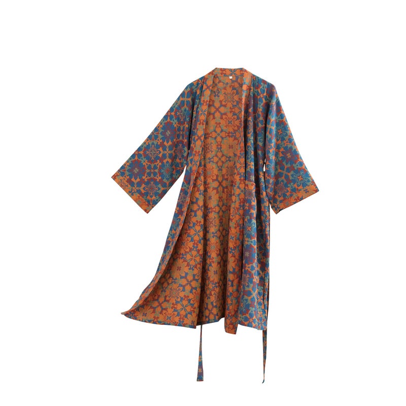 Purefair 100% Cotton Gauze Luxurious Boho Kimono Robe, Long Knit Loose Bathrobe Nightgown Ladies Loungewear Sleepwear for Women - Image 1