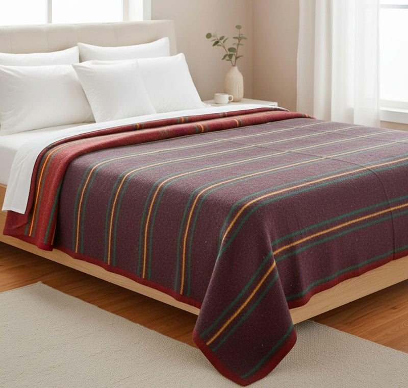 VAS COLLECTIONS Premium Wool Blend Stripe Blanket | 500 GSM | Soft, Warm & Lightweight | Full Size 152x228 cm (60x90 inches) | 1.8 Kg | Ideal for Winter & All Seasons | Grey & Green Stripes - Image 2