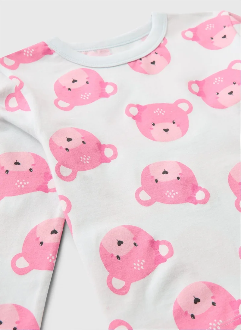 ماتلان طقم بيجاما بناتي وردي  قطع بتصميم دب