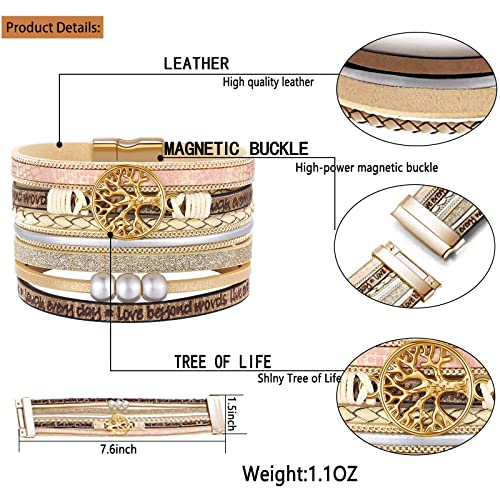 Desimtion Inspirational Gifts, Tree of Life Leather Bracelets for Women, Trendy Stuff for Teen Girls, Christmas Birthday Gifts for Women Girls Mom - Bohemian Boho Jewelry Beige - Image 5