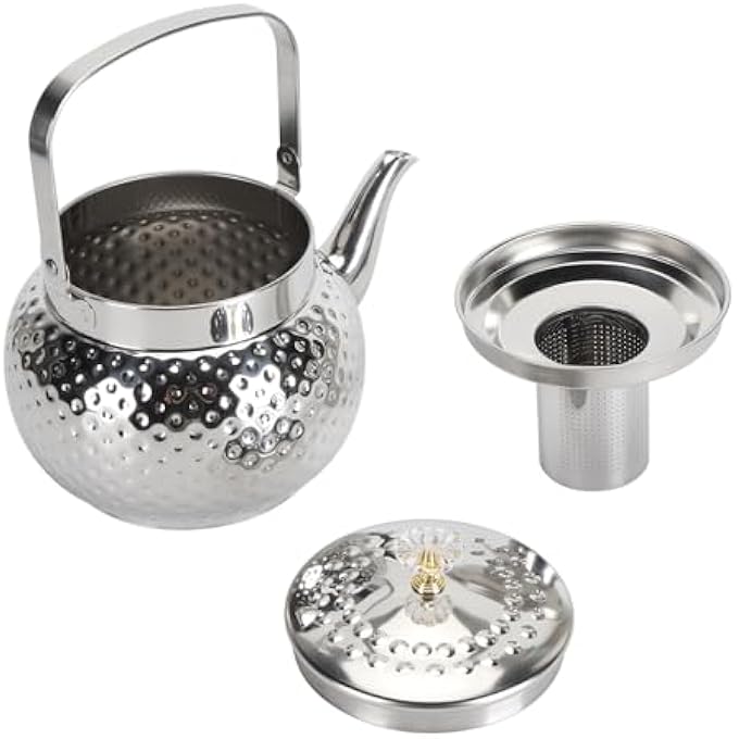 ريحني إبريق شاي من الفولاذ المقاوم للصدأ مع فلتر قابل للإزالة مناسب لفندق منزلي مطعم منقط 1 لتر - Image 3