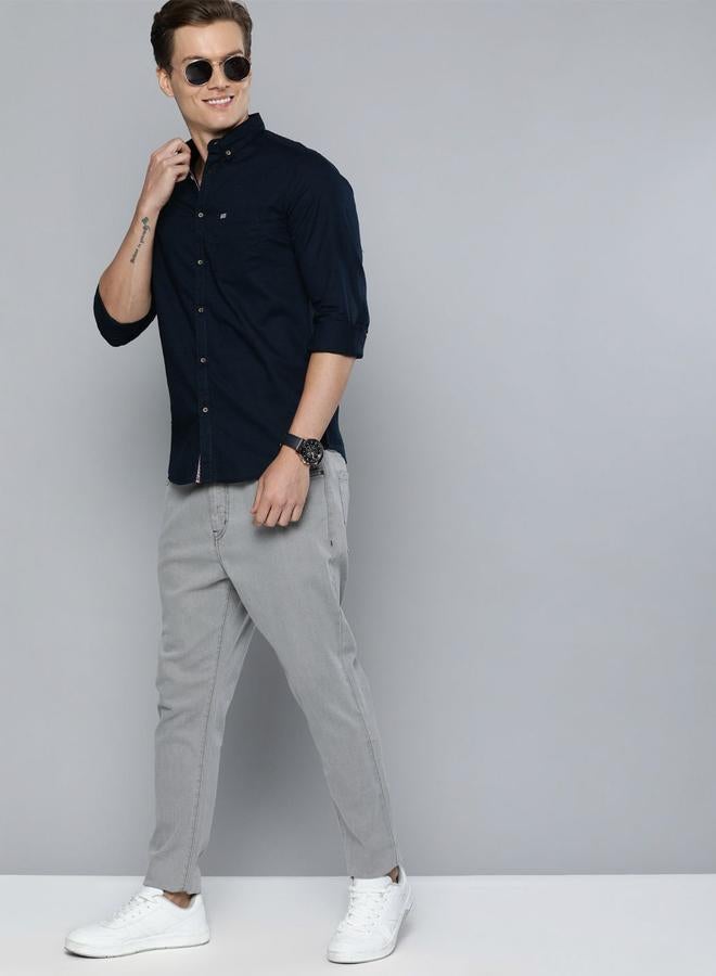 The Indian Garage Co Men Navy Slim Fit Button-Down Collar Shirt - Image 5