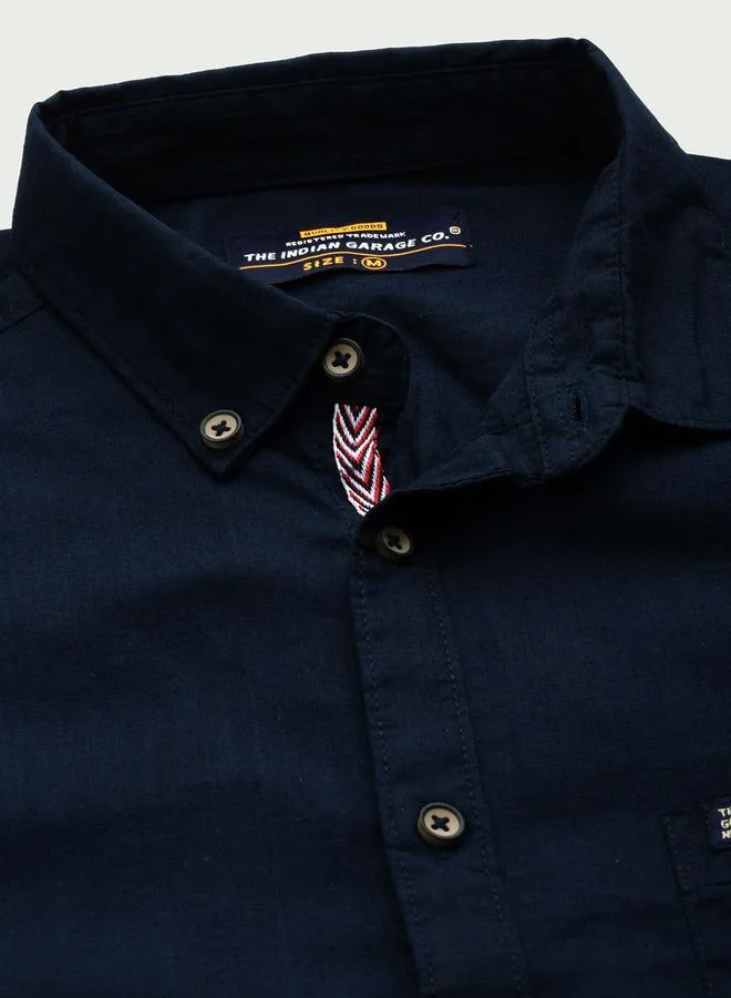 The Indian Garage Co Men Navy Slim Fit Button-Down Collar Shirt