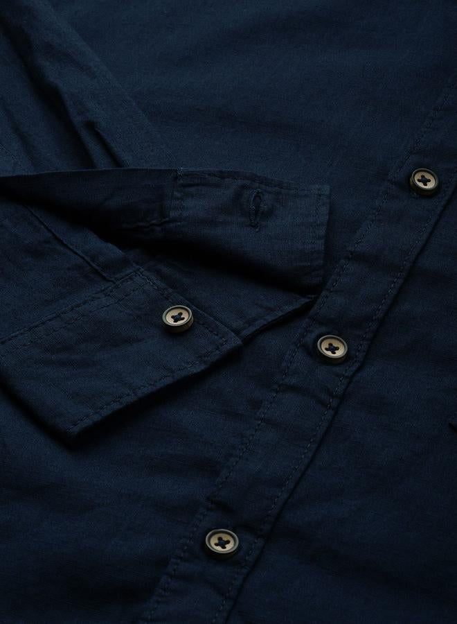 The Indian Garage Co Men Navy Slim Fit Button-Down Collar Shirt - Image 3