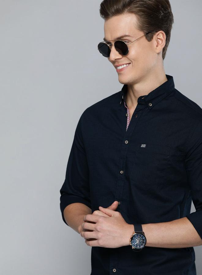The Indian Garage Co Men Navy Slim Fit Button-Down Collar Shirt - Image 1