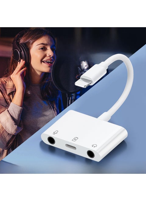 Live Broadcast Audio Adapter for iPhone White Lightn interface [sound card charging headset can talk] no current sound