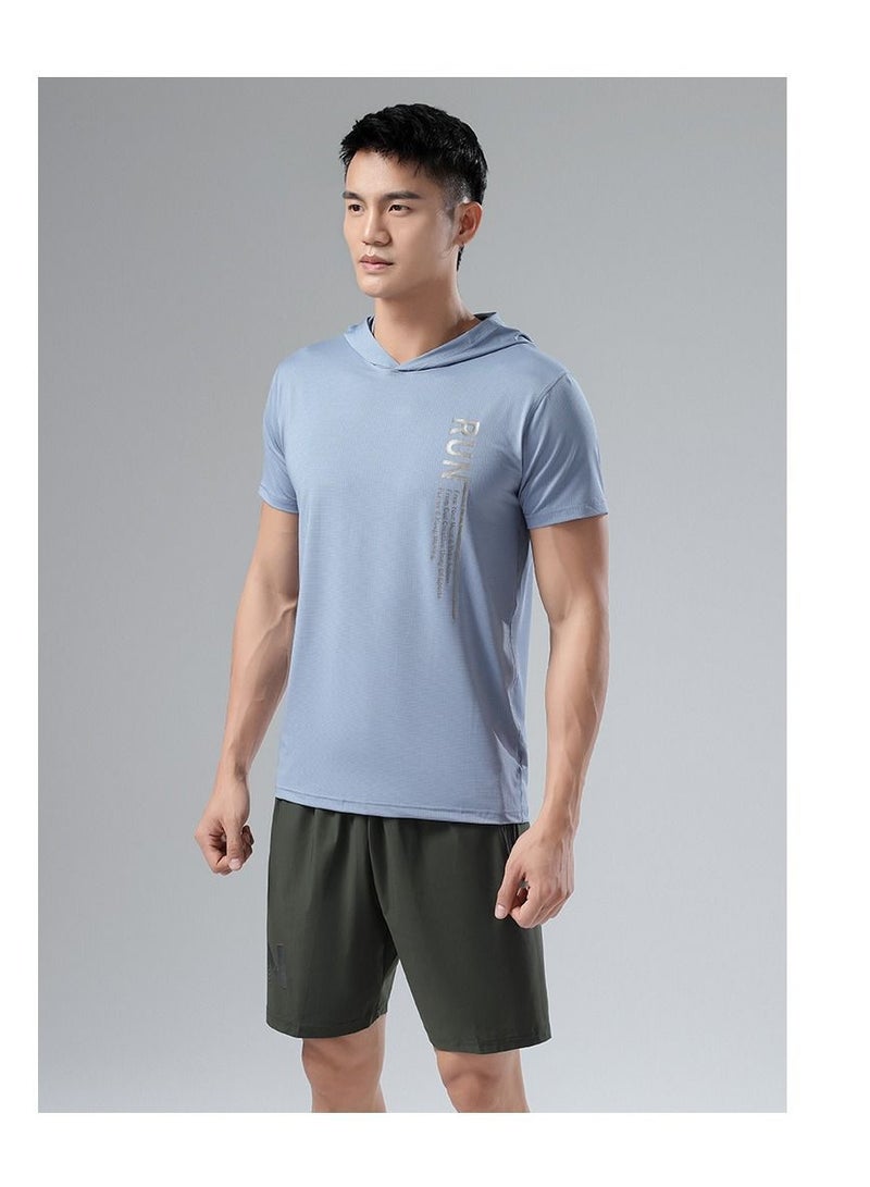 UTDOORWEAR تي شيرت صيفي رياضي للرجال بغطاء رأس بأكمام قصيرة يجف بسرعة - Image 2