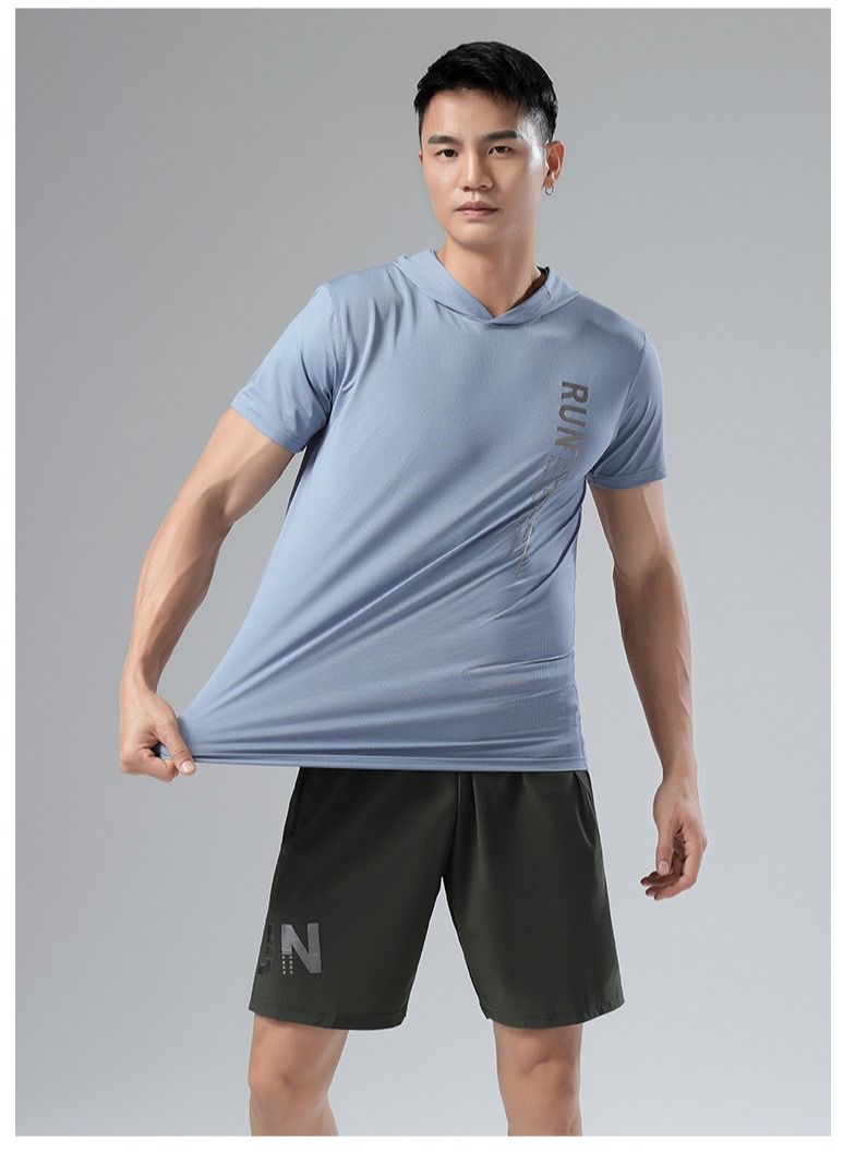 UTDOORWEAR تي شيرت صيفي رياضي للرجال بغطاء رأس بأكمام قصيرة يجف بسرعة - Image 1