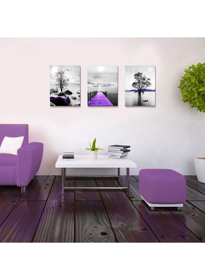 DZRWUBHS Canvas Wall Art For Living Room Canvas Wall Decorations For Bedroom Modern Bathroom Wall Decor Painting Black And White Canvas Pictures Artwork Purple Scenery Canvas Art Prints Dormitory Decor 3 Piece - Image 4