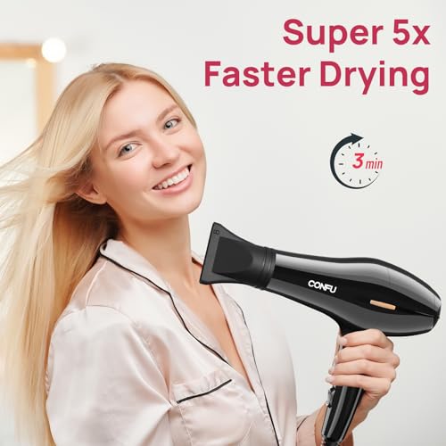 CONFU Hair Dryer, Professional Ionic Salon Blow Dryer with Diffuser for Women and Men, 5X Fast Drying, Powerful and Quiet Hair Blow Dryer for Fast & Easy Styling (1875 Watts) - Image 4