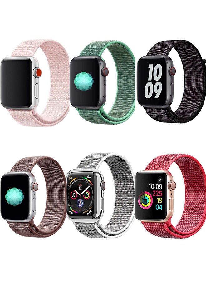O Ozone (Pack of 6) Nylon Sport Strap For Apple Watch Series 10 9 8 7 6 5 4 SE, 38/40/41/42mm Soft Breathable Adjustable Sport Band Men Women- Pack of 6 - Image 1