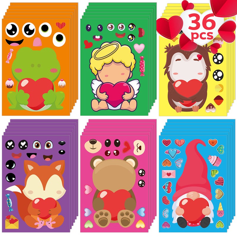Joy Bang Valentines Stickers for Kids 36 Sheets Make Your Own Face Stickers DIY Valentines Crafts for Kids Red Pink Heart Love Sticker Valentines Day Party Supplies Favors Gift Games - Image 3