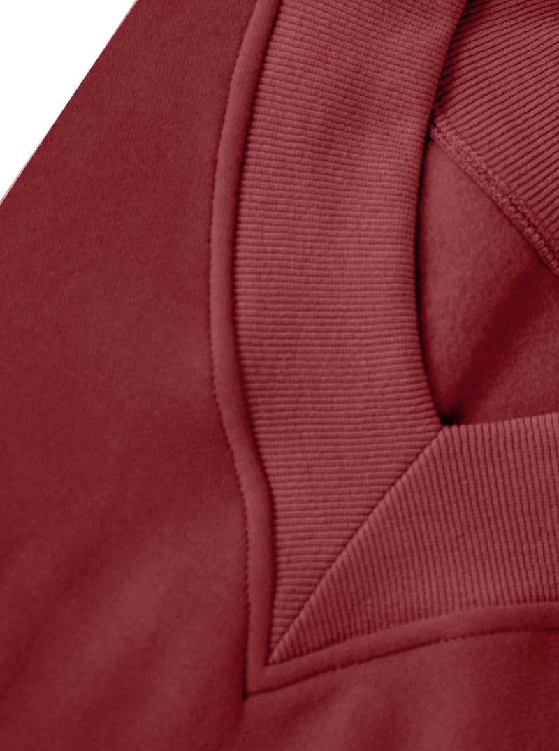 Hilinker Womens V Neck Oversized Sweatshirts Cute Pullover Drop Shoulder Long Sleeve Tops Burgundy Large - Image 4
