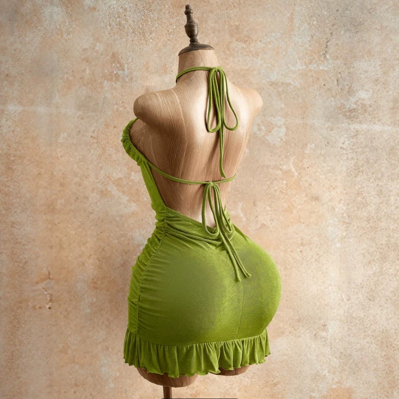 Women's Summer Solid Ruffle Hem Halter Mini Dress - Image 3