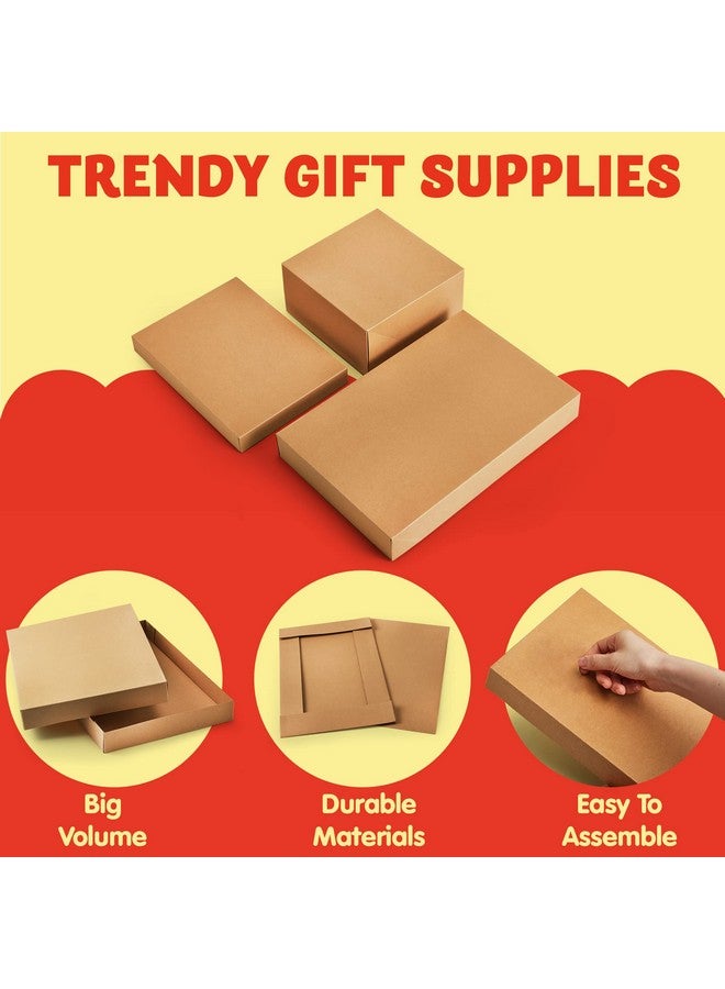 جوين JOYIN 12 صندوق هدايا من الورق المقوى البني مع أغطية للهدايا، صناديق تغليف أردية القمصان الكبيرة بعمق 4 بوصات لعطلة عيد الميلاد، 4 أحجام مختلفة من صناديق الكب كيك والملابس الداخلية الاحتفالية لعيد الميلاد - Image 2