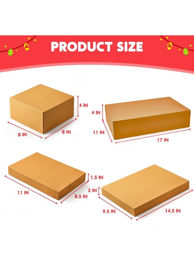 جوين JOYIN 12 صندوق هدايا من الورق المقوى البني مع أغطية للهدايا، صناديق تغليف أردية القمصان الكبيرة بعمق 4 بوصات لعطلة عيد الميلاد، 4 أحجام مختلفة من صناديق الكب كيك والملابس الداخلية الاحتفالية لعيد الميلاد - Image 4