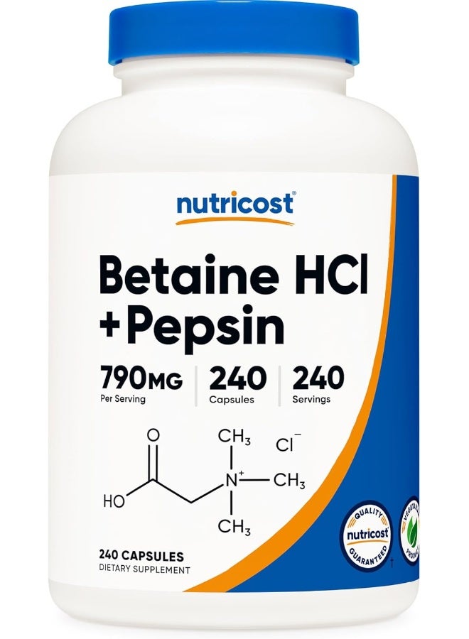 بيتين هيدروكلورايد + بيبسين 790 مجم، 240 كبسولة - خالية من الغلوتين وغير معدلة وراثيًا - Image 1