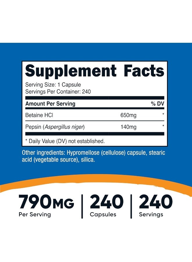 بيتين هيدروكلورايد + بيبسين 790 مجم، 240 كبسولة - خالية من الغلوتين وغير معدلة وراثيًا - Image 2