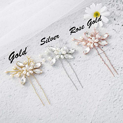 Catery Flower Bride Wedding Hair Pins Crystal Pearl Hair Set Jewelry Headpieces Bridal Decorative Hair Accessories for Women Pack of 2 (Rose Gold) - Image 2