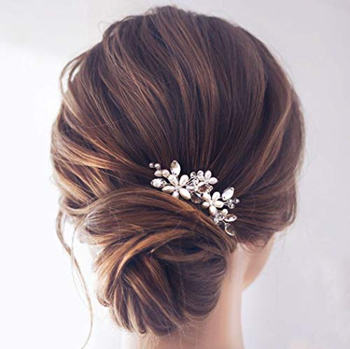 Catery Flower Bride Wedding Hair Pins Crystal Pearl Hair Set Jewelry Headpieces Bridal Decorative Hair Accessories for Women Pack of 2 (Rose Gold) - Image 5