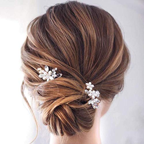 Catery Flower Bride Wedding Hair Pins Crystal Pearl Hair Set Jewelry Headpieces Bridal Decorative Hair Accessories for Women Pack of 2 (Rose Gold) - Image 1