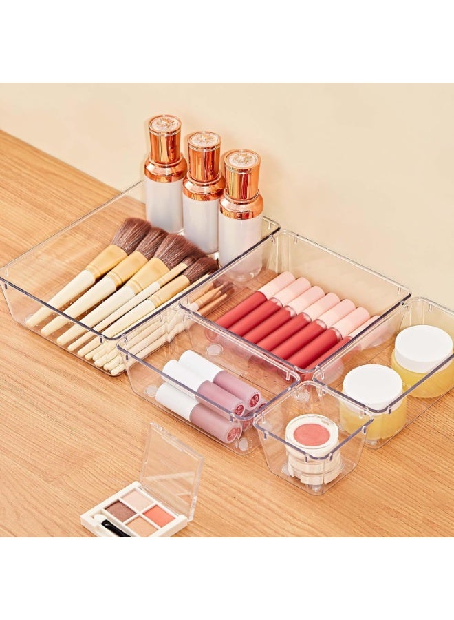 MileMelo 13 PCS Clear Plastic Drawer Organizers Set, 5-Size Versatile Bathroom and Vanity Drawer Organizer Trays, Storage Bins for Makeup, Bedroom, Kitchen Gadgets Utensils and Office - Image 3