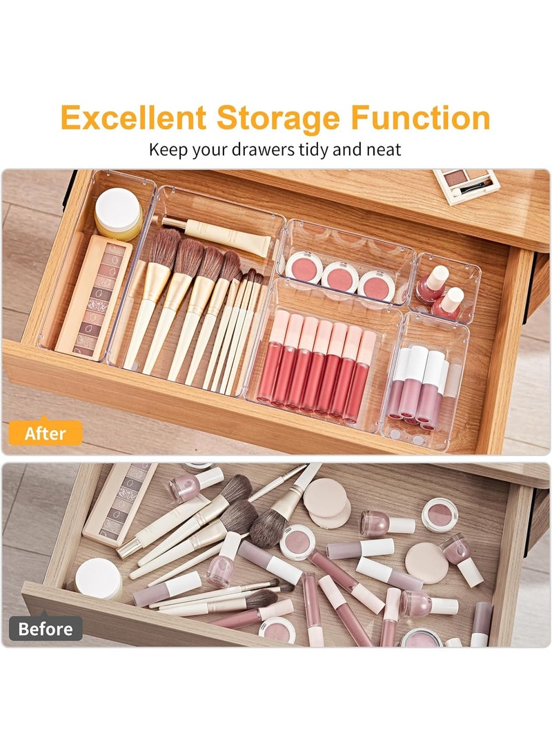 MileMelo 13 PCS Clear Plastic Drawer Organizers Set, 5-Size Versatile Bathroom and Vanity Drawer Organizer Trays, Storage Bins for Makeup, Bedroom, Kitchen Gadgets Utensils and Office - Image 4