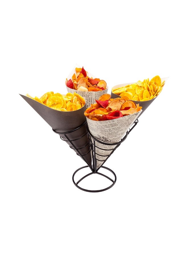 Restaurantware حامل مخروط الطعام 3.5 × 6.8 بوصة، حامل مخروط واحد - حلزوني، 4 فتحات، حامل مخروط آيس كريم من الحديد الأسود، للوجبات الخفيفة، المقبلات، أو الحلويات - Image 2