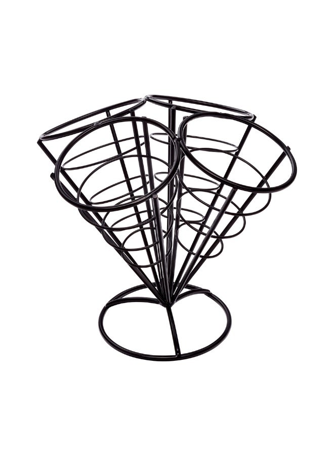 Restaurantware حامل مخروط الطعام 3.5 × 6.8 بوصة، حامل مخروط واحد - حلزوني، 4 فتحات، حامل مخروط آيس كريم من الحديد الأسود، للوجبات الخفيفة، المقبلات، أو الحلويات - Image 1