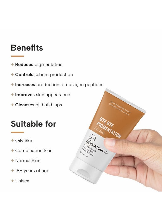 DERMATOUCH Bye Bye Pigmentation Face Wash || Anti Pigmentation Face Wash for Women/Men with Niacinamide, Kojic Acid, & Glutathione -30G - Image 2