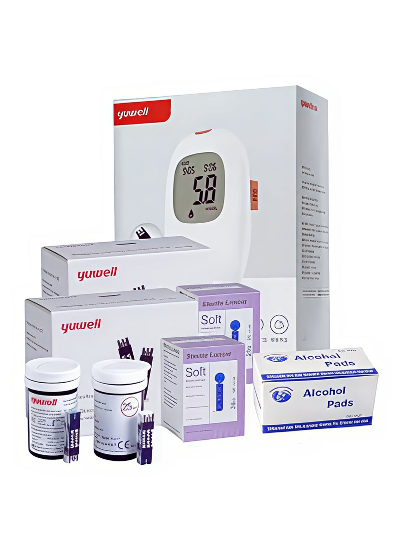 Yuwell - Blood Glucose Monitoring Kit, With 100 Strips and 100 Lancets, Blood Sugar Test with alcohol pads , Ideal for Home use - Image 1