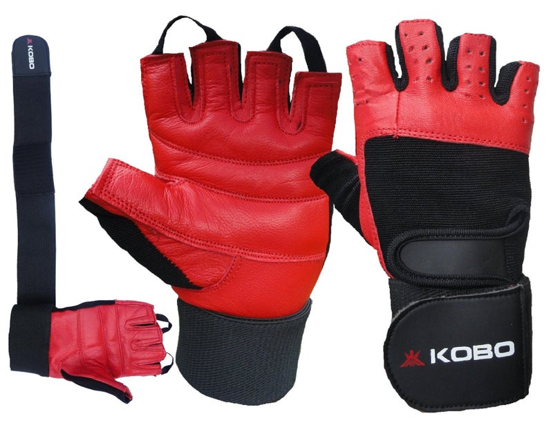 Kobo Leather Fitness Gloves/Weight Lifting Gloves/Gym Gloves (Imported) (RED, XL) - Image 5