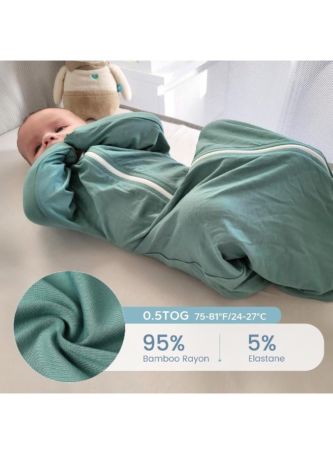 ZIGJOY Shark-Fin Transition Swaddle - 0.5 Tog Rayon Made from Bamboo Sleep Sack Transitional Swaddle Sack Baby Wearable Blanket with 2-Way Zipper, Mint Green, 3-6 Months - Image 2