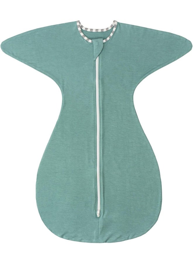 ZIGJOY Shark-Fin Transition Swaddle - 0.5 Tog Rayon Made from Bamboo Sleep Sack Transitional Swaddle Sack Baby Wearable Blanket with 2-Way Zipper, Mint Green, 3-6 Months - Image 1
