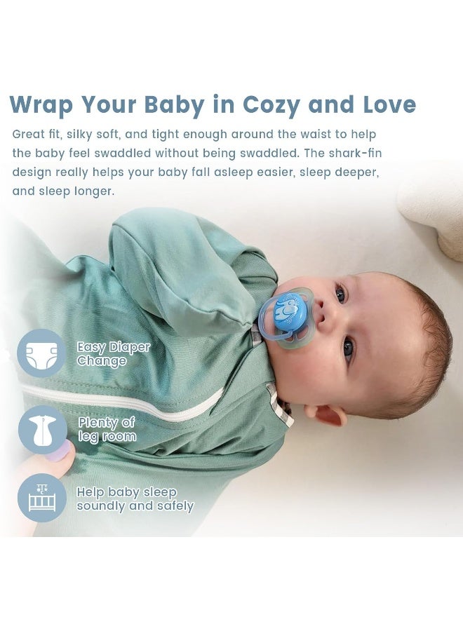 ZIGJOY Shark-Fin Transition Swaddle - 0.5 Tog Rayon Made from Bamboo Sleep Sack Transitional Swaddle Sack Baby Wearable Blanket with 2-Way Zipper, Mint Green, 3-6 Months - Image 5