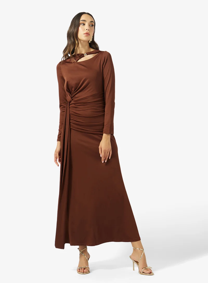 Ginger Draped Bodycon Dress with Golden Accent Detail