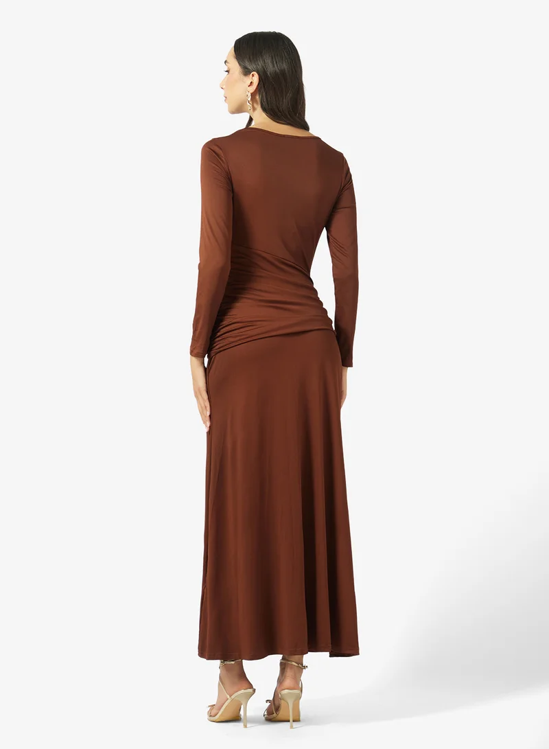 Ginger Draped Bodycon Dress with Golden Accent Detail