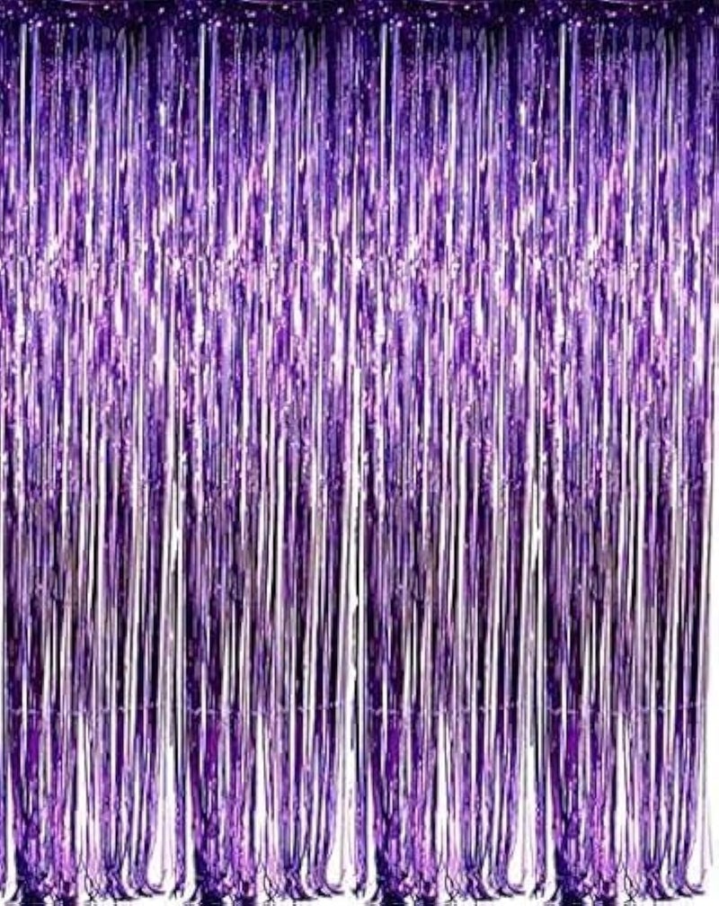 zhcoy Set of 2 Purple Foil Fringe Door  Window Curtain Party Decoration 3 X 8 36 X 96 Value Pack of 2 Purple 2Pack