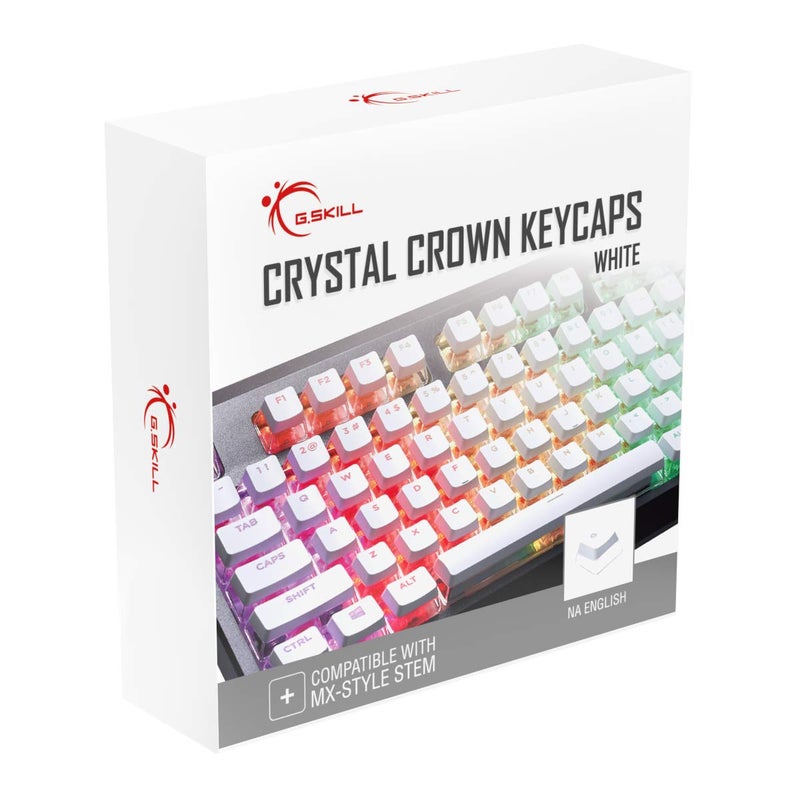 G.Skill Crystal Crown Keycaps - Keycap Set with Transparent Layer for Mechanical Keyboards, Full 104 Key, Standard ANSI 104 English (US) Layout - White - Image 1